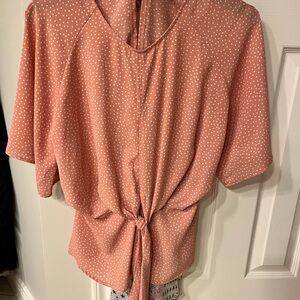 Pink Short Sleeve Tie Front Blouse